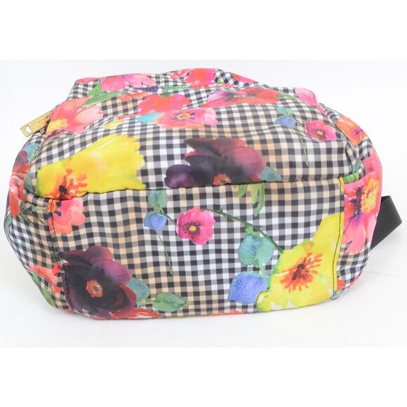 Betsey Johnson Black/White Gingham w/Colorful Florals Multi Pocket Backpack - Picture 7 of 11